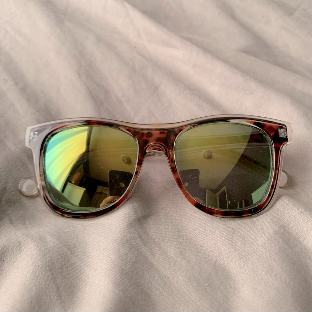 Converse Tortoise Shell and Clear Lucite Sunglasses with Green Lenses